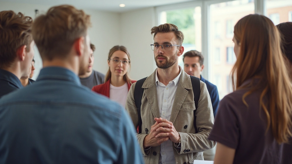 Diverse groep volwassenen die samen in een modern klaslokaal Nederlands studeren met een instructeur die les geeft